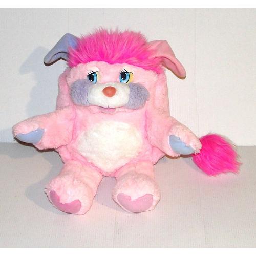 Popples Rose Moustache Mauve Grand Format Vintage 80 - Peluche Doudou Popples Ventre Blanc Cheveux Rose 34 Cm - Mattel