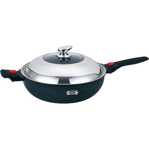 Haussmann Heritage Wok32cm Revêtement Type Pierre-Sans Pfoa Manche Amovible¿Fonte D'aluminium-Tous Feux Dont Induction¿ Hm-Wok1432m