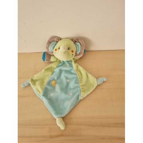 Doudou Éléphant Vert Bleu Gris Nicotoy