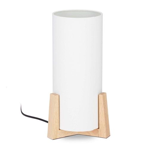 Relaxdays Lampe De Table Socle Bois Lampe De Chevet Abat-Jour Blanc Tissu Design Vintage, Hxd: 33 X 15 Cm, Blanc/Nature