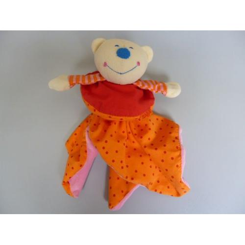 Doudou Ours Plat Orange Rouge Rose Haba