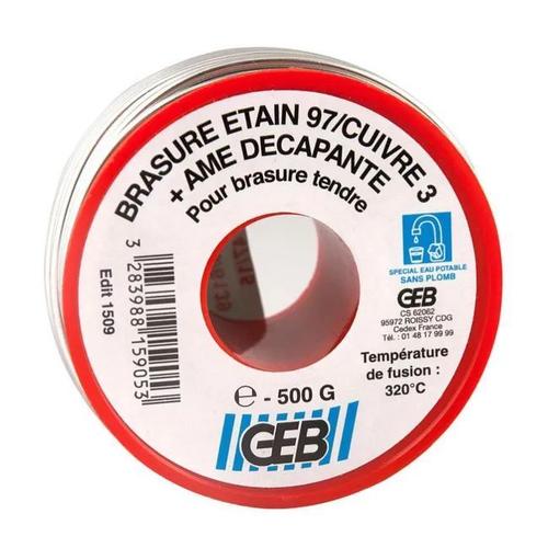 Bobine pour brasure etain / cuivre, ame décapante, 500 g, GEB pour soudure soudage plombier, plomberie