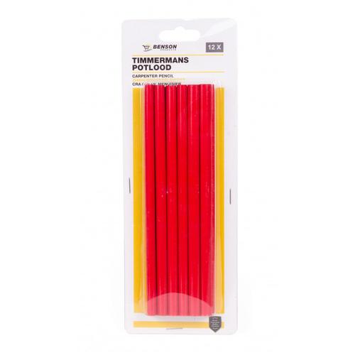 Lot de 12 crayons de charpentier Rouge 17,5 cm