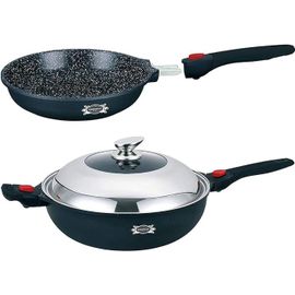 Haussmann Heritage - Wok32cm+Poêle32cm Revêtement Type Pierre-Sans Pfoa Manche Amovible,Fonte D'aluminium¿Tous Feux Dont Induction¿ Hm-Wok1432m +Hm1432m