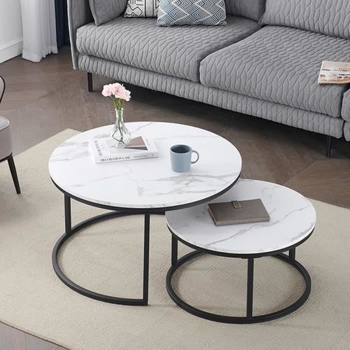 Table Basse Scandinave Table D'appoint Gigogne Ensemble De 2, Surface En Bois Massif Marbré Et Pieds En Métal 80cm* 60cm