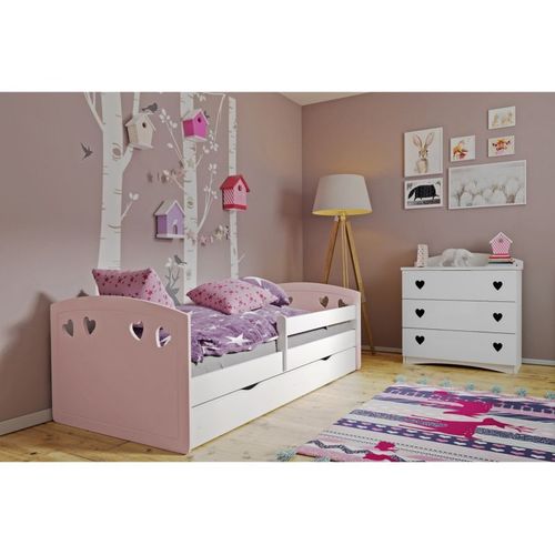 Lit Julie Mix Rose Poudré Tiroir Et Matelas Inclus 180/80