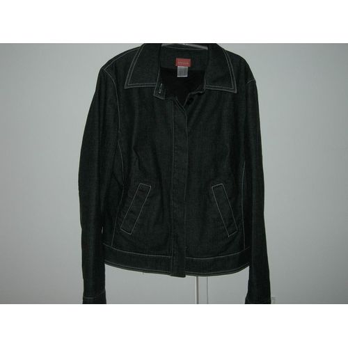 Blouson Cyrillus Taille 42 Jean Noir Surpiqures Blanches