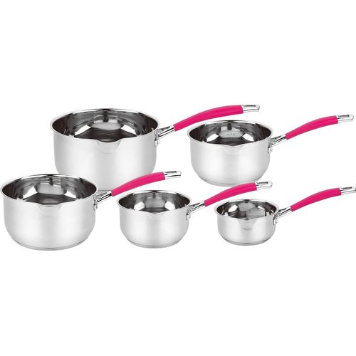 Haussmann Heritage -Série De 5 Piéces Casserole Professionnel Acier Inoxydable- 12/14/16/18/20cm-Tous (Poignée Rose)Feux Dont Induction