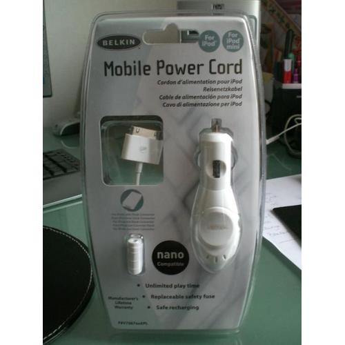 Belkin Mobile Power Cord - Adaptateur d'alimentation pour voiture (Apple Dock) - blanc - pour Apple iPod (3G, 4G, 5G); iPod mini