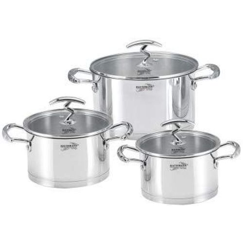 Haussmann Heritage- 3 Piéces Marmite/Faitouts En Acier Inox Avec Couvercles En Verre¿20/22/24cm¿Haute Qualité - Tous Feux Dont Induction - Hm0621