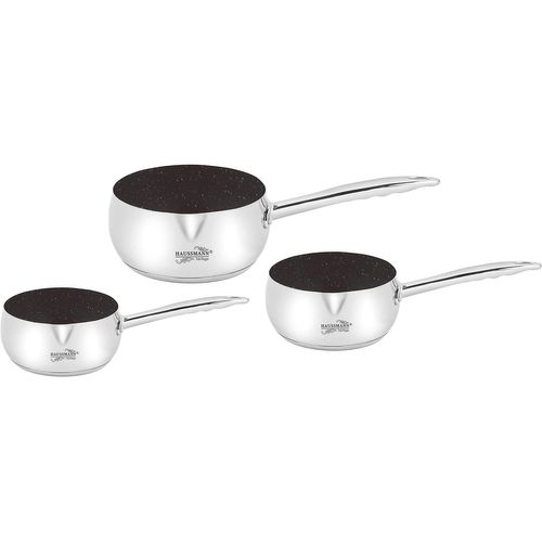 Haussmann Héritage® 3 Piéces Casseroles Inox 16/18/20cm-Revêtement Type Pierre-Sans Pfoa¿Tous Feux Dont Induction¿ Hm-0315m