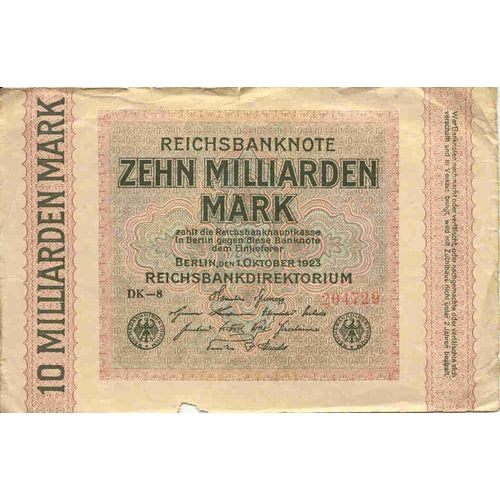 Reichsbanknote De 10 Milliard De Mark 1923
