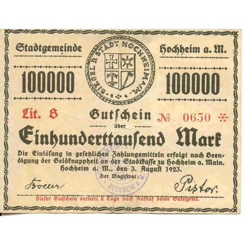 Billet De 100 000 Mark 1923