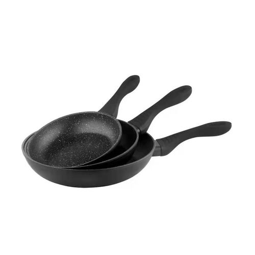 Haussmann Heritage Set De 3 Poêles 20/24/28cm(Noir) Anti-Adhésives Pour Tous Types De Cuisinières,Revêtement Type Pierre - Tous Feux Dont Induction - Sans Pfoa
