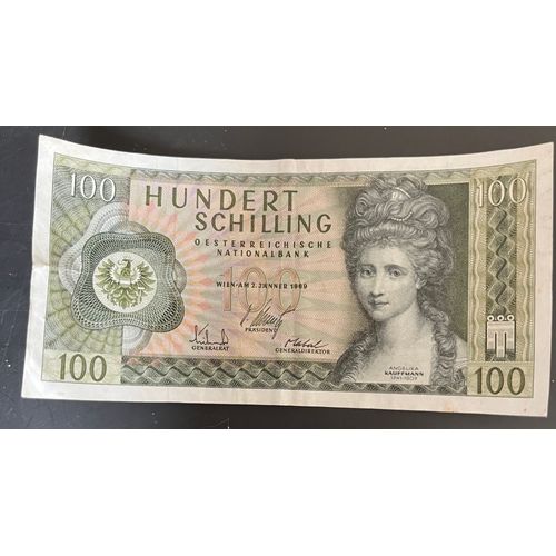 Billet Autrichien De 100 Schilling Type Angelika Kauffmann 2 Janvier 1969