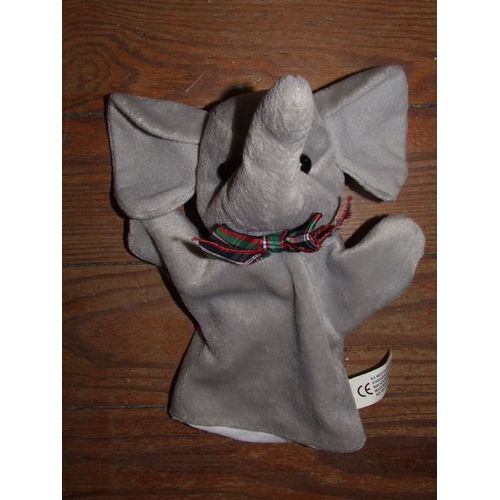 Doudou Peluche Elephant Marionnette Nicotoy Gris Noeud Ecossais