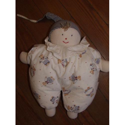 Doudou Peluche Poupee Lutin Blanc Imprime Ours Bleu Bonnet Carreaux  Histoire D'ours Cedeji Cdj