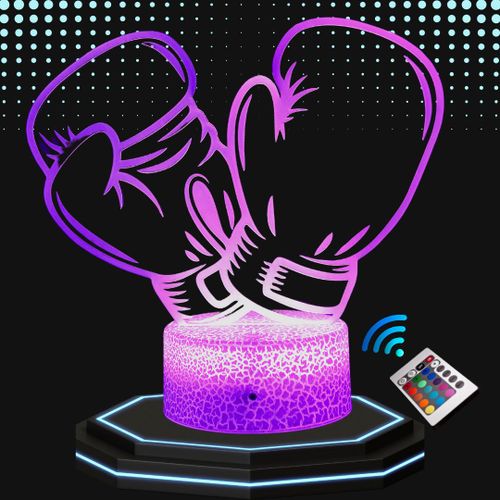 Lampe De Chevet 3d Led Gants Boxe Boxeur, Veilleuse Changement De Couleurs, Lampe Tactile Bureau Et Chambre Enfant, Eclairage D’Ambiance Décoration De Maison 3d, Idée Cadeau Anniversaire Et Noël.