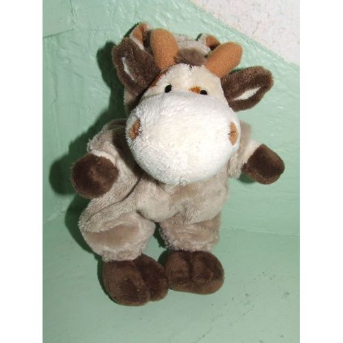 Doudou Peluche Girafe Deguise Hippopotame Jemini Marron Beige 25 Cms