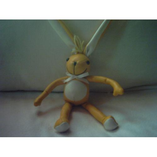 Peluche - Lapin Articulé Cuir Jaune Et Blanc - 21 Cm