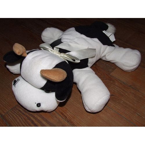 Doudou Peluche Vache Auchan Noire Et Blanche 37 Cms