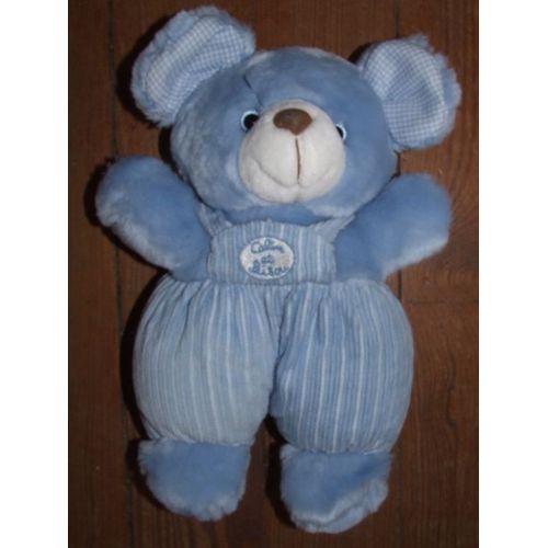 Doudou Peluche Ours Souris Calin Et Bisou Bleu Grelot Silvertoys 30 Cms