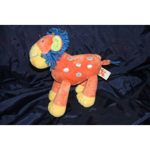 Nicotoy Lion Orange  Jaune Criniere Bleu Peluche