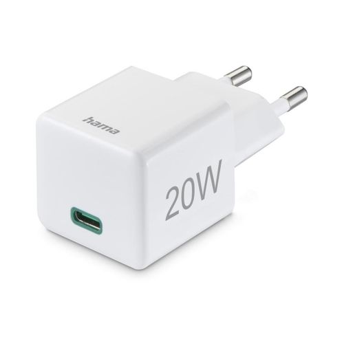 Hama Chargeur Rapide, Usb-C, Pd/Qualcomm®, Mini-Chargeur, 20 W, Blanc