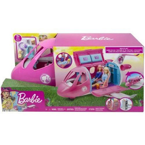 Coffret Avion De Reve Rose Barbie + Accessoires - Vehicule Poupee Mannequin - Voyage, Vacances - Set Jouet Fille Et Carte