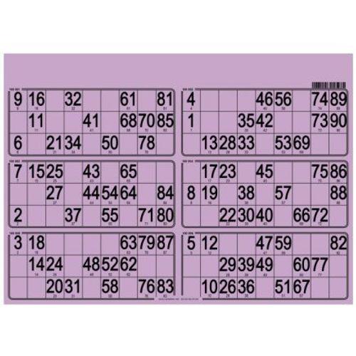 Planche De 6 Grilles Loto 90 Numeros, Violet - Plaque Carton Rigide 1.5 Mm, Format Standard - Set Accessoire Soiree Bingo Et Carte