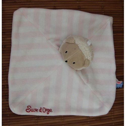 Doudou Mouton Sucre D'orge Plat Raye Rose