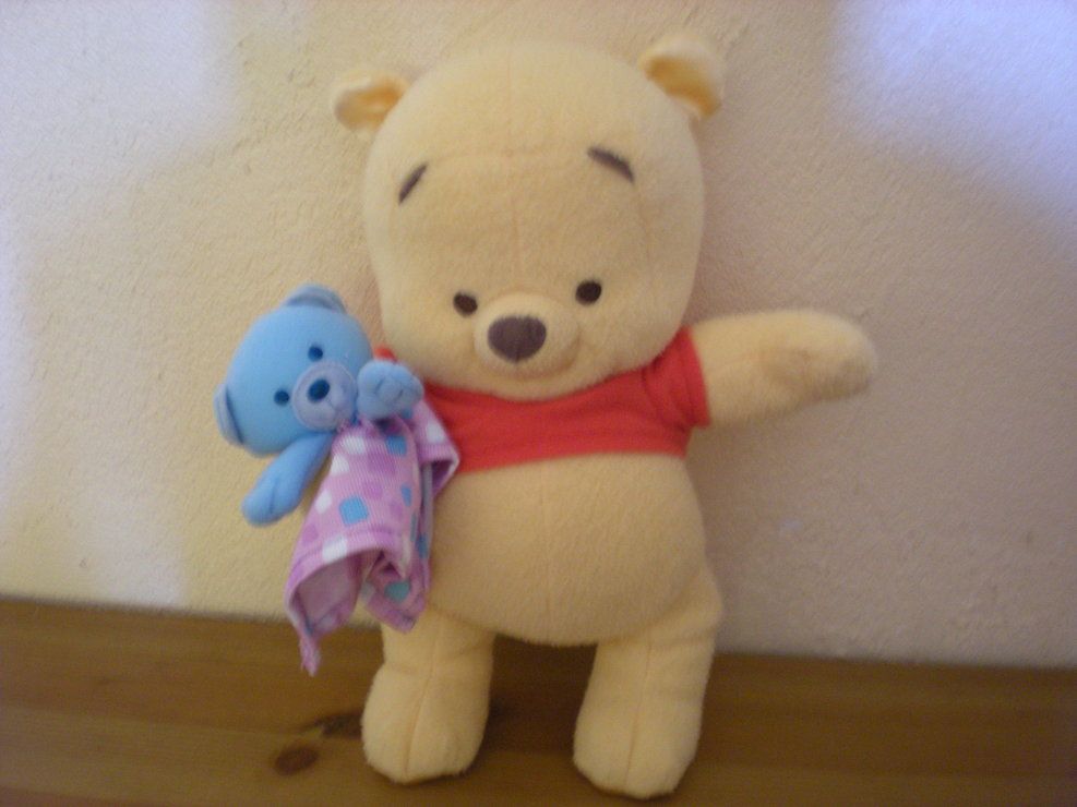 Peluche Winnie L Ourson Bebe Et Sont Doudou Bleu 25 Cm Rakuten