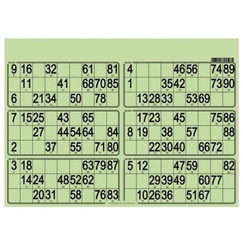 Carton Loto Bingo - Plaque De 6 Grilles Imprimees 90 Numeros - Format Standard, Rigide 1.5 Mm, Vert - Set Accessoire + Carte
