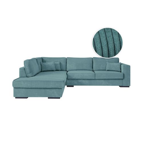 Canapé D'angle Belami 4 Places Xxl En Velours Côtelé - Angle Gauche - Bleu Clair