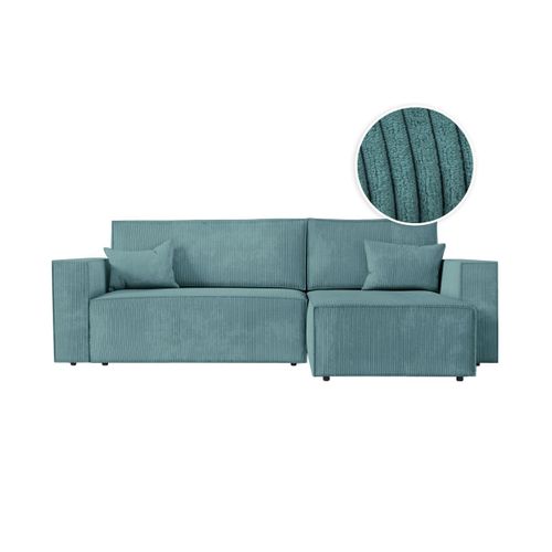 Clarisse - Canapé D'angle Convertible Réversible Avec Coffre En Velours Côtelé - Bleu Clair