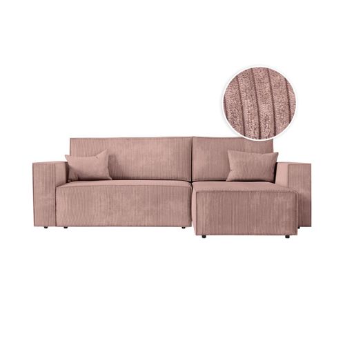 Clarisse - Canapé D'angle Convertible Réversible Avec Coffre En Velours Côtelé - Vieux Rose