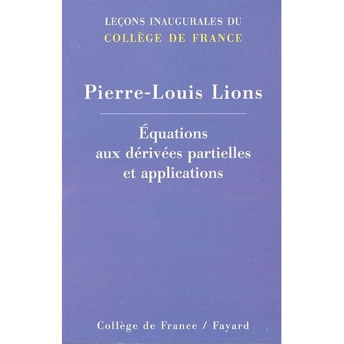 Equations Aux Dérivées Partielles Et Applications