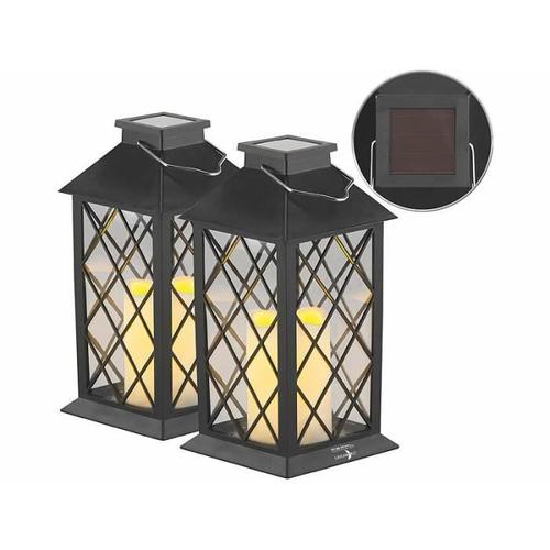 2 lanternes solaires avec bougie LED effet flamme - Capteur d'obscurité