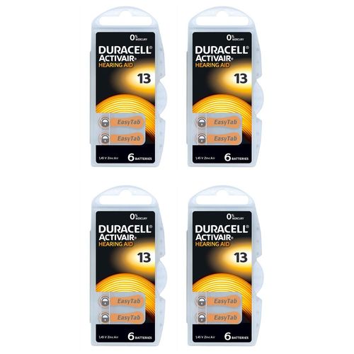 DURACELL Lot de 4 Blisters de 6 Piles auditives ACTIVAIR Easytab DA 13 - 1,45V