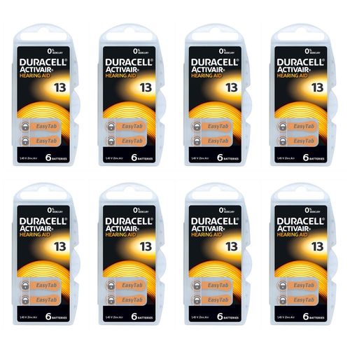 DURACELL Lot de 8 Blisters de 6 Piles auditives ACTIVAIR Easytab DA 13 - 1,45V