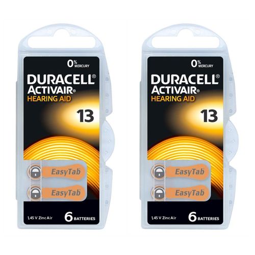 DURACELL Lot de 2 Blisters de 6 Piles auditives ACTIVAIR Easytab DA 13 - 1,45V