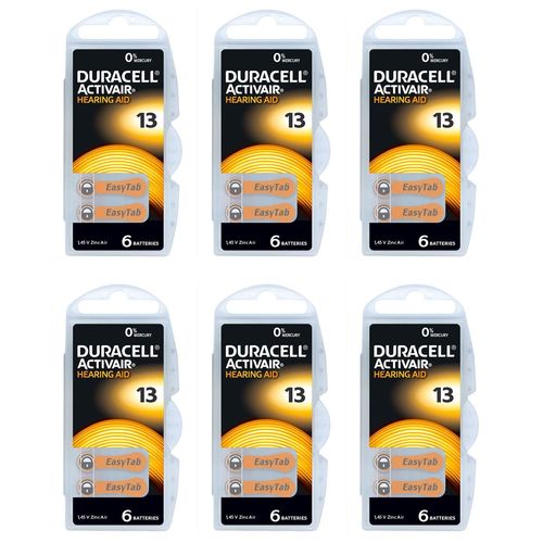 DURACELL Lot de 6 Blisters de 6 Piles auditives ACTIVAIR Easytab DA 13 - 1,45V