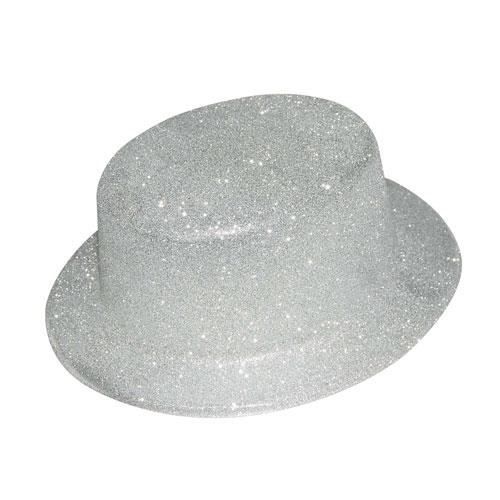 Chapeau Plastique Hdf Bords Arrondis Paillettes Argent - Ptit Clown - Adulte - Gris Et Argent