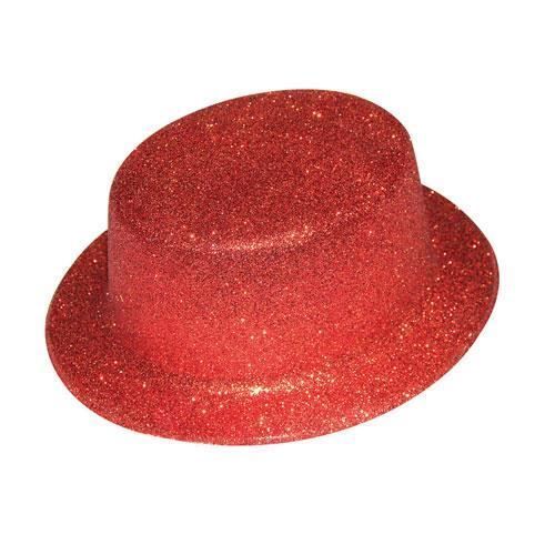 Chapeau Plastique Hdf Bords Arrondis Paillettes Rouge - Ptit Clown - Accessoire De Déguisement Pour Adulte