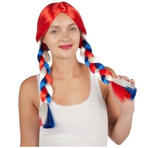 Perruque Rouge Avec Tresses Tricolores - Ptit Clown - France - Adulte - Garantie 2 Ans