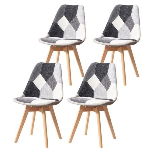 Lot De 4 Chaises - Lin - Pieds En Hêtre Massif - Chaises Rembourrées Design Vintage Patchwork Multicolore(Gris Noir Et Blanc)