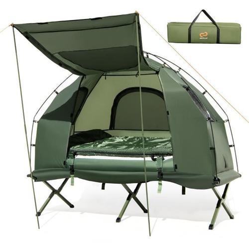 Costway Tente De Camping 1 Places 5 En 1-Matelas,Oreiller Gonflables-Auvent Tissu Polyester Etanche-Sac-Tiges En Fibre De Verre