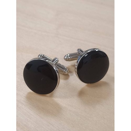 Boutons De Manchettes En Forme De Disque Noir De Couleur Noire Et Argent