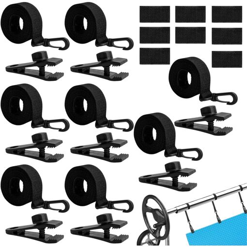 Attache Bache Piscine et Clips, Enrouleur Sangles, Clips Dentés à