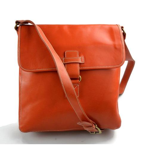 Sac bandoulière en cuir sac d?èpaule sac homme en cuir sac à bandoulière messenger en cuir orange